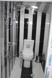 库塔伊西Guest house Katerina的一间带卫生间和黑白条纹的浴室