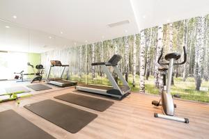 拜罗伊特拜耶斯赫尔酒店的带有白杨树壁画的健身房