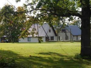 NurmeNurmeveski Holiday House的院子中一棵树的白色大房子