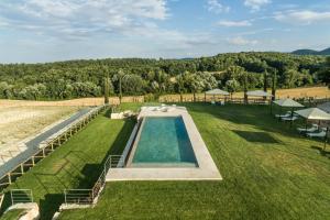 特雷宽达Il Giuncheto的草地上游泳池的顶部景色