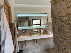 肯普顿帕克African Rock Hotel and Spa的一间带水槽和大镜子的浴室