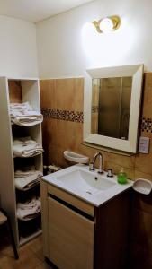 乌斯怀亚Rincon del Beagle的一间带水槽、镜子和卫生间的浴室