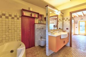 科利科chalet con piscina e vista panoramica的带浴缸、卫生间和盥洗盆的浴室
