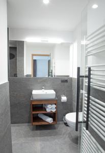 MorterApartments Vorhöfe的一间带水槽、卫生间和镜子的浴室