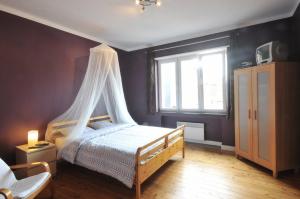 马尔梅迪莱斯公寓酒店阿维马米蒂的一间卧室配有一张天蓬床和窗户
