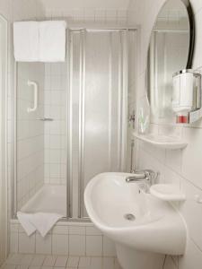 埃尔万根塔格恩豪斯舍嫩贝格酒店的白色的浴室设有水槽和淋浴。