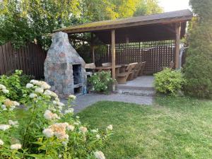 德布吉Willa Mare的花园里设有石炉的野餐棚