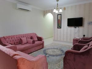 苏尔Sur Inn Hotel Apartments صور ان للشقق الفندقية的客厅配有两张沙发和一台电视机