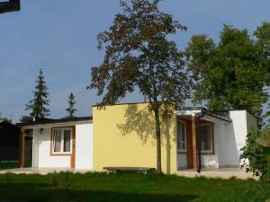 奥克宁卡Ośrodek Wypoczynkowy Perkoz的前面有一棵树的小房子