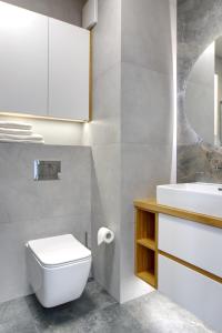 波兹南Essence Apartments Amber的浴室配有白色卫生间和盥洗盆。