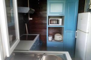MatouryCharmant Lodge tout confort的一间带水槽和微波炉的小厨房
