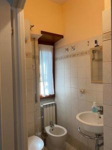 布拉恰诺Alloggio Turistico La Panoramica - Bracciano (Roma)的一间带水槽和卫生间的小浴室