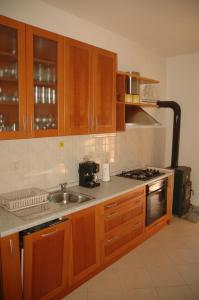 萨度拉德Apartment Vukorep的一个带木制橱柜和水槽的厨房