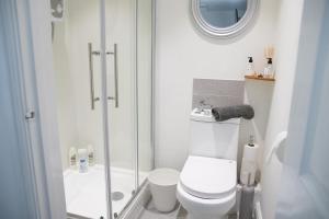 布里斯托The Cottage的白色的浴室设有卫生间和淋浴。
