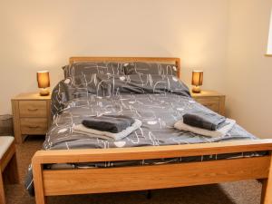 勒德洛Toot View的卧室内的一张床位,配有2个床头柜和2盏灯