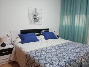 比韦罗Solaina Parking gratuito的一间卧室配有一张带蓝色枕头的大床