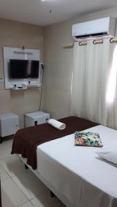 莫索罗Pousada Pingo do Meio Dia的配有一张床和一台平面电视的酒店客房