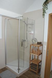 HabachFerienwohnung Weber的浴室里设有玻璃门淋浴