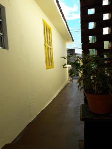 圣保罗Infinito Suíte的白色的建筑,有窗户和一些植物