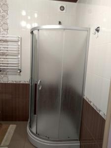 卢茨克Apartment Ivashchenka 1a的浴室里设有玻璃门淋浴