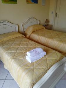 SorianelloB&B PASSO DEL FALCO的两张床,上面有毛巾