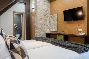 潘尼希特103 Alpine Hotel的卧室配有一张床,墙上配有电视。