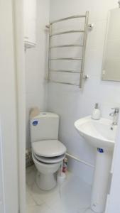 基辅Апартаменты WOW-hotel的白色的浴室设有卫生间和水槽。