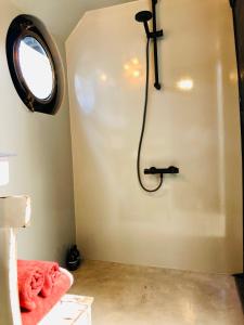 阿姆斯特丹坦特皮埃特船屋的一间带黑色软管淋浴的浴室