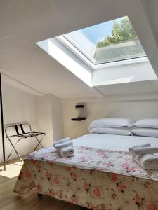 贝加莫贝尔加莫和丁多尼酒店的一间卧室配有一张带天窗的大床