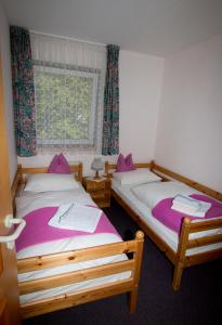 克查赫Apartmenthaus Berdnik的带窗户的客房内设有两张单人床。