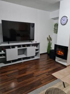 利托斯基简Apartments Nifia的一间带电视和壁炉的客厅