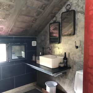 圣维森特A Casa Estrelícia-Dourada Garcês的浴室设有水槽和墙上的两面镜子