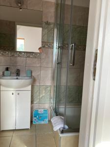 科鲁兹尼亚尼Gościnec pod lipami的带淋浴和盥洗盆的浴室