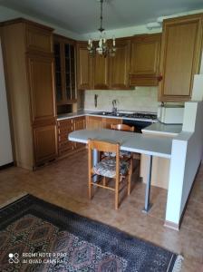 帕多瓦Appartamento Padova zona strategica的厨房配有木制橱柜和白色台面