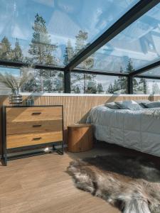 锡尔卡Levi Sensu - Levi Sky Igloos的一间卧室设有一张床和一个大窗户