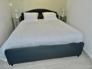 沙特尔LE SEUIL的卧室配有一张带白色床单和枕头的大床。