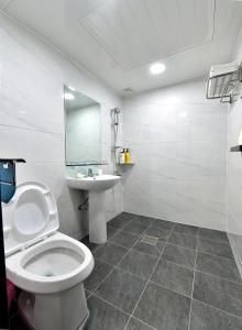 庆州卡萨迷你酒店的一间带卫生间和水槽的浴室