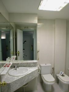 巴尔巴斯特罗桑乔莱米雷斯国王酒店的一间带水槽、卫生间和镜子的浴室