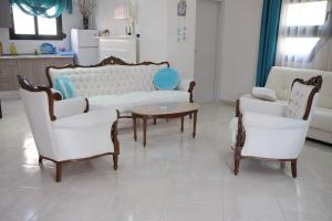卡利塞亚-豪客迪克斯Irenes Apartment的客厅配有沙发、两把椅子和一张桌子