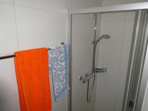 塞德龙尔斯那公寓的淋浴、橙色毛巾和玻璃门