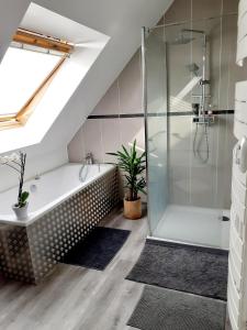 RinxentCôte d Opale - Chambre cocooning的带淋浴和浴缸的浴室