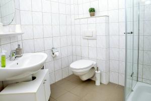 Hilter am Teutoburger WaldAppartement 5 in Hilter的浴室配有卫生间、盥洗盆和淋浴。