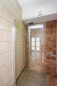 克拉多沃Danubiana Apartments 5的带淋浴的浴室和玻璃门