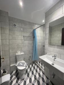 萨索斯Mironi & Victoria Hotel的一间带卫生间和水槽的浴室