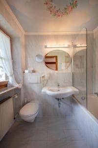 若特阿赫-埃根Hotel Ziegleder的一间带水槽、卫生间和淋浴的浴室