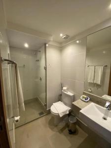 佩德拉阿祖尔Cond Vista Azul的浴室配有卫生间、淋浴和盥洗盆。