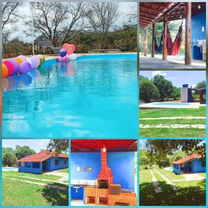 圣若昂-达巴拉Chácara Nilton soares的游泳池和游乐场的照片拼凑而成