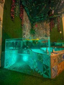 安巴托Cosmos Chill - Suite con jacuzzi y acuario的房间的角落里的一个鱼缸
