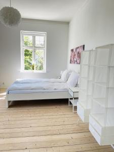 奥尔堡aday - City Central Mansion - 1 Bedroom with big terrace的白色的卧室设有床和窗户