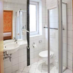 慕尼黑Hotel Graf Lehndorff zur Messe的一间带卫生间和水槽的浴室